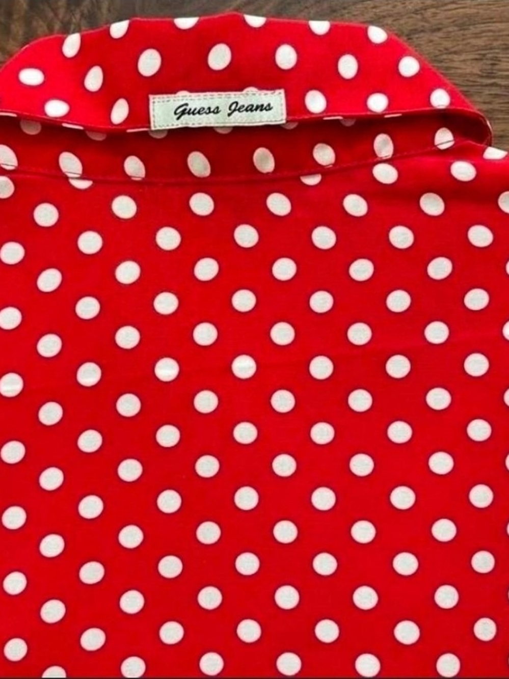 Guess Jeans Womens Red White Polka Dot Collared Button-Up Long Sleeve Top-S - Picture 2 of 5